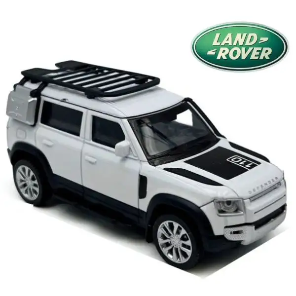 Land Rover 1:18 Official Licensed Range Rover Defender 110 Diecast Model Car – Alloy Metal SUV Collectible Toy with Opening Doors, Sound & Light for Kids & Adults (White)