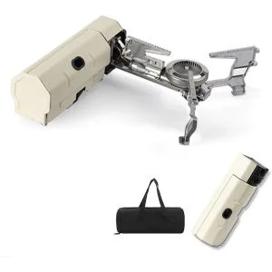 AL ARQAM White Portable Camping Stove - Lightweight Butane & Propane Backpacking Stove with Carrying Case - Windproof Small Gas Burner for Hiking, Outdoor Cooking, Picnic & Survival