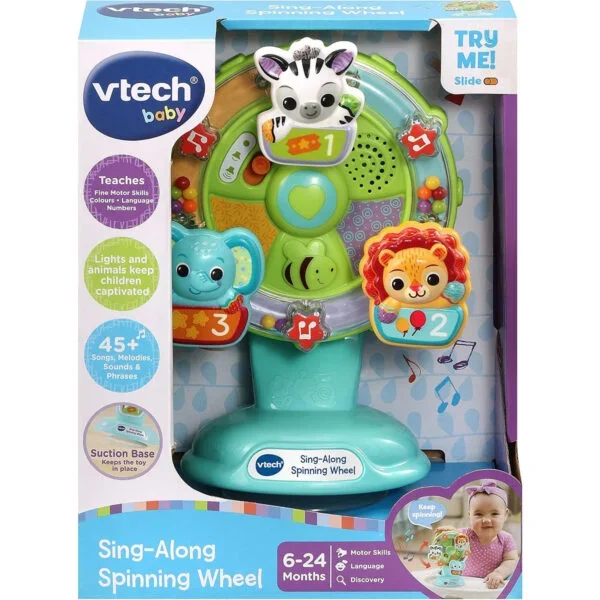 VTech Baby Sing Along Spinning Wheel, Baby Sensory Toy with Colours, Objects and Animals, Spinning Wheel Toy with Suction Cup, Sounds, Music, Motor Skills & Sensory Play, 6 Months +, English Version V